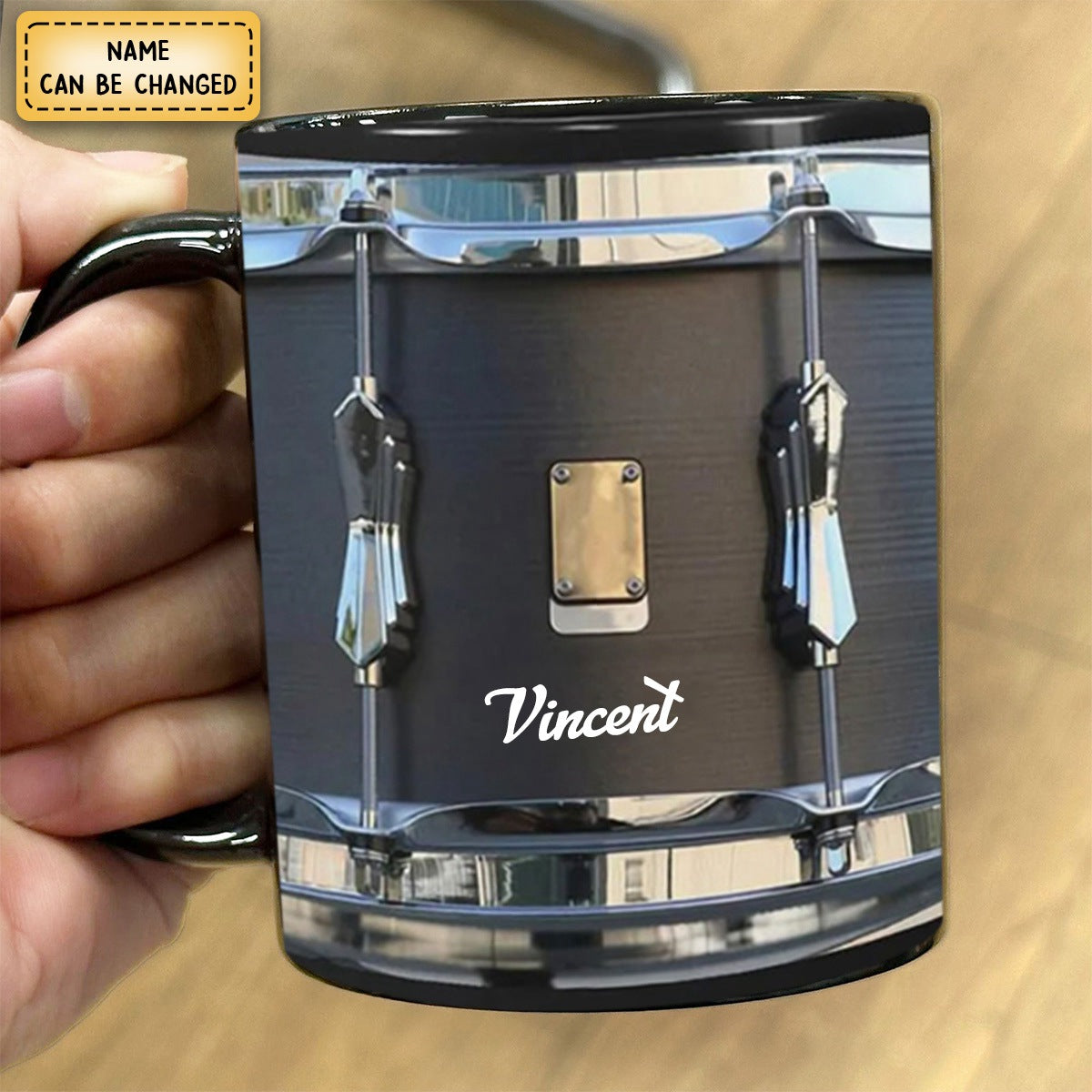 Personazlied black vintage drum cups fun drumming gifts, drummer gifts, drumming coffee cups