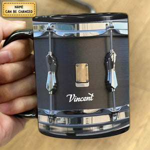 Personazlied black vintage drum cups fun drumming gifts, drummer gifts, drumming coffee cups