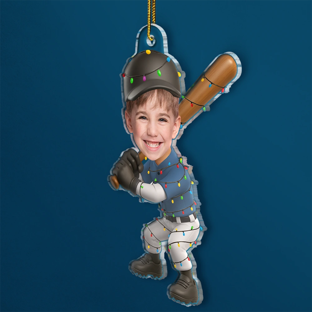 Custom Photo Kid Playing Baseball - Personalized Acrylic Ornament