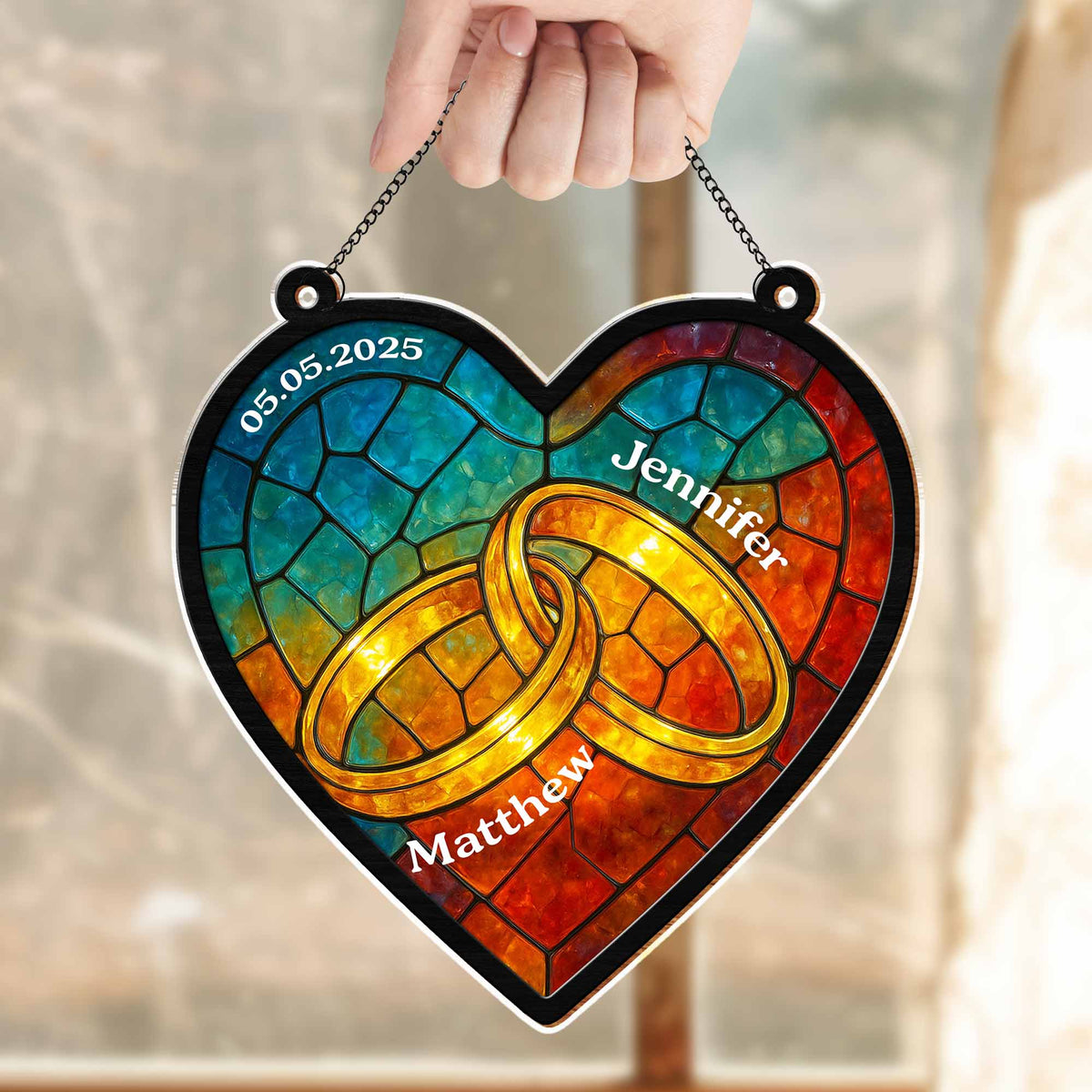 Celebrate Your Special Bond With Interlocked Rings Suncatcher, Personalized Custom Suncatcher