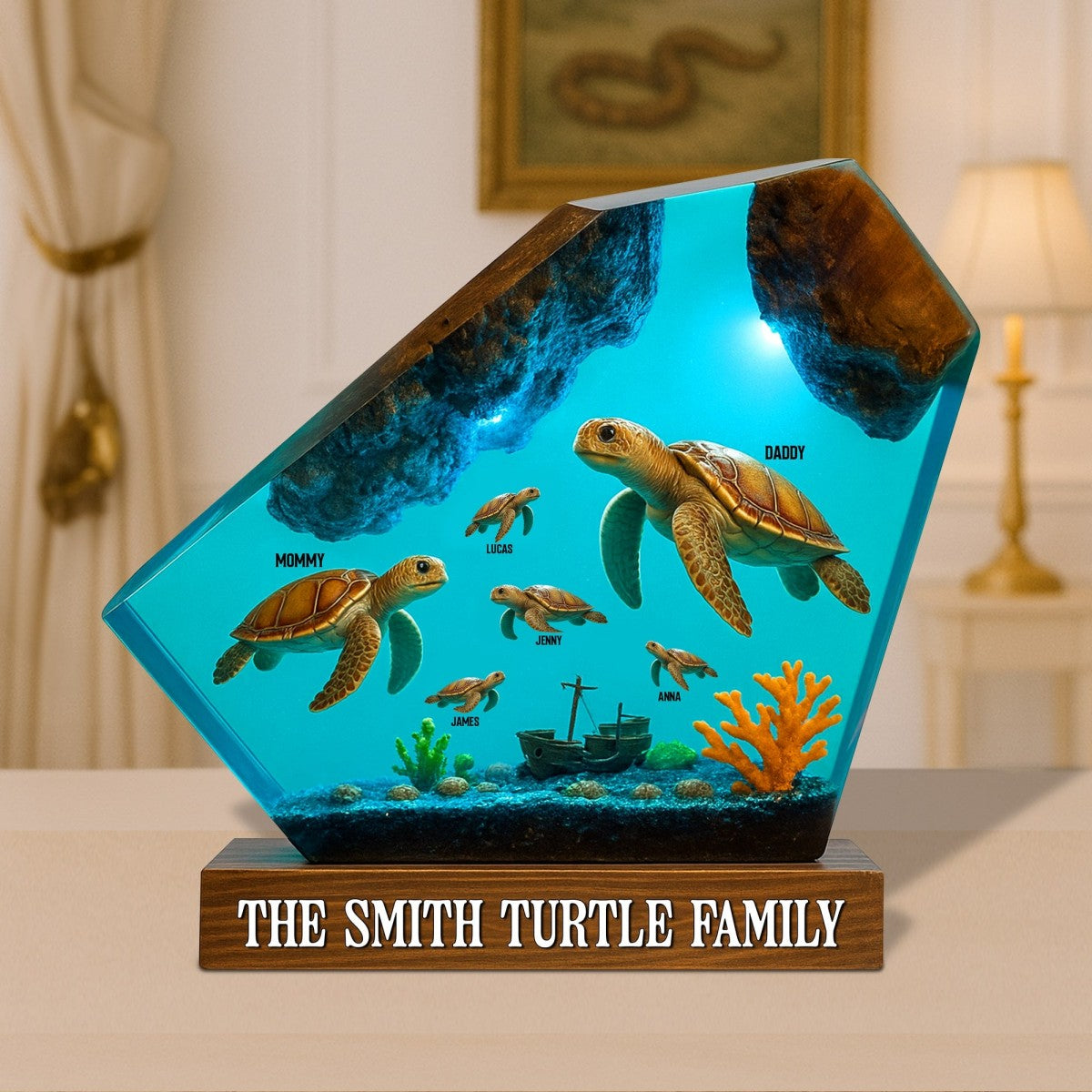 Custom Turtle Family Plaque - Personalized Gift with Names for Mom, Dad & Kids