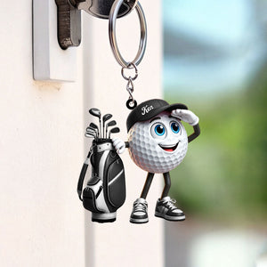 Gazing Far Ahead Golf Buddy Keychain - Personalized Cute Golf Ball Mascot Keychain
