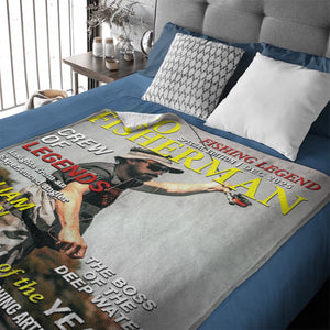 Custom Photo Hooked On Greatness Fishing Magazine Cover Blanket, Personalized Fishing Gifts for Men, Funny Gift for Fisherman