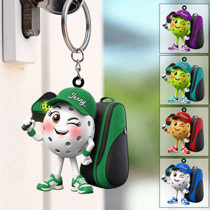 Cute Winking Pickleball Mascot Keychain - Personalized Gift for Male & Female Player