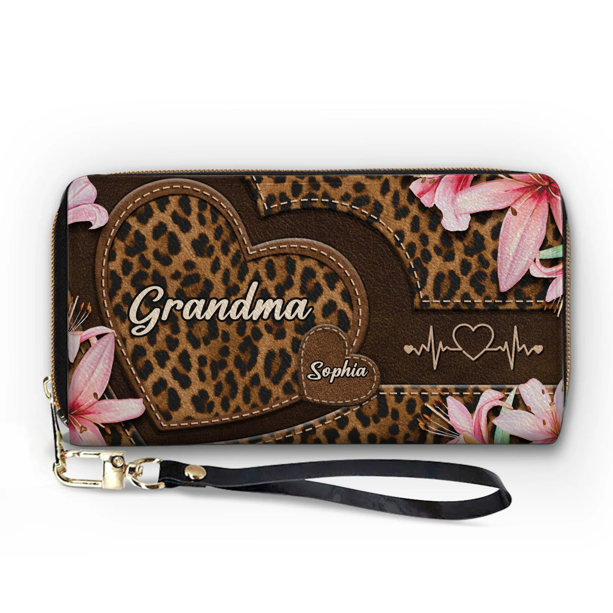 Custom Leather Long Wallet - Personalized Gifts For Mother, Grandmother - One Beat, One Love