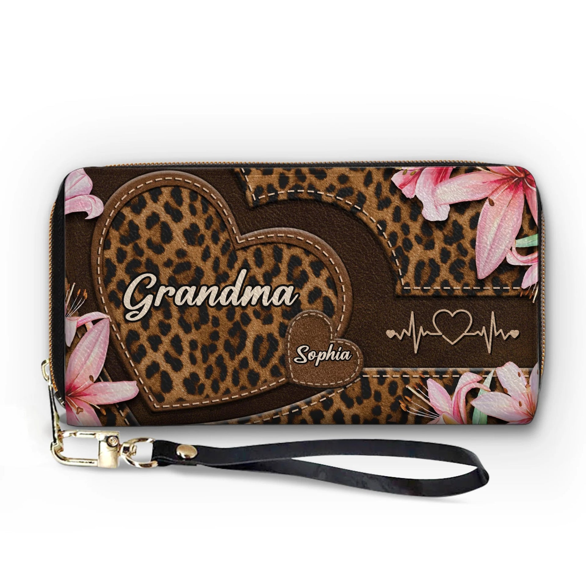 Custom Leather Long Wallet - Personalized Gifts For Mother, Grandmother - One Beat, One Love
