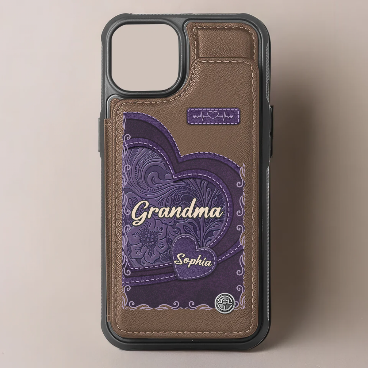 Personalized Heart Leather Flip Wallet Phone Case Gifts For Mom, Grandma