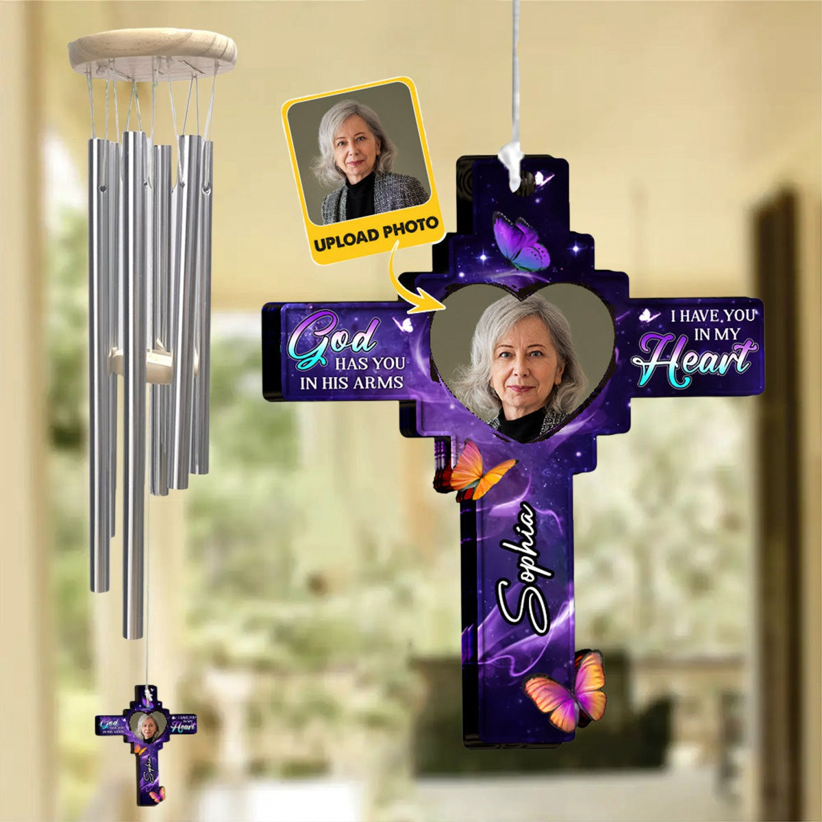 God Has You In His Arm, I Have You In My Heart - Personalized Memorial Wind Chime