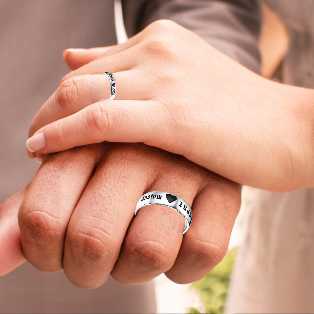 Couple Ring - Personalized Name Matching Heart Promise Rings