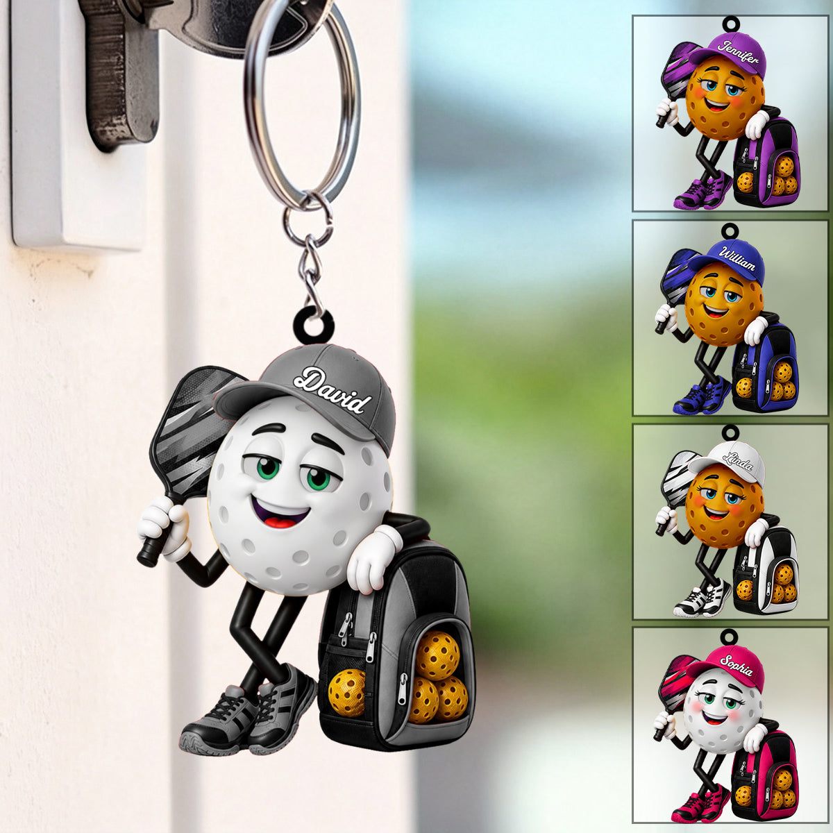 Chill Pickleball Mascot Personalized Pickleball Keychain Gift for Male & Female Players