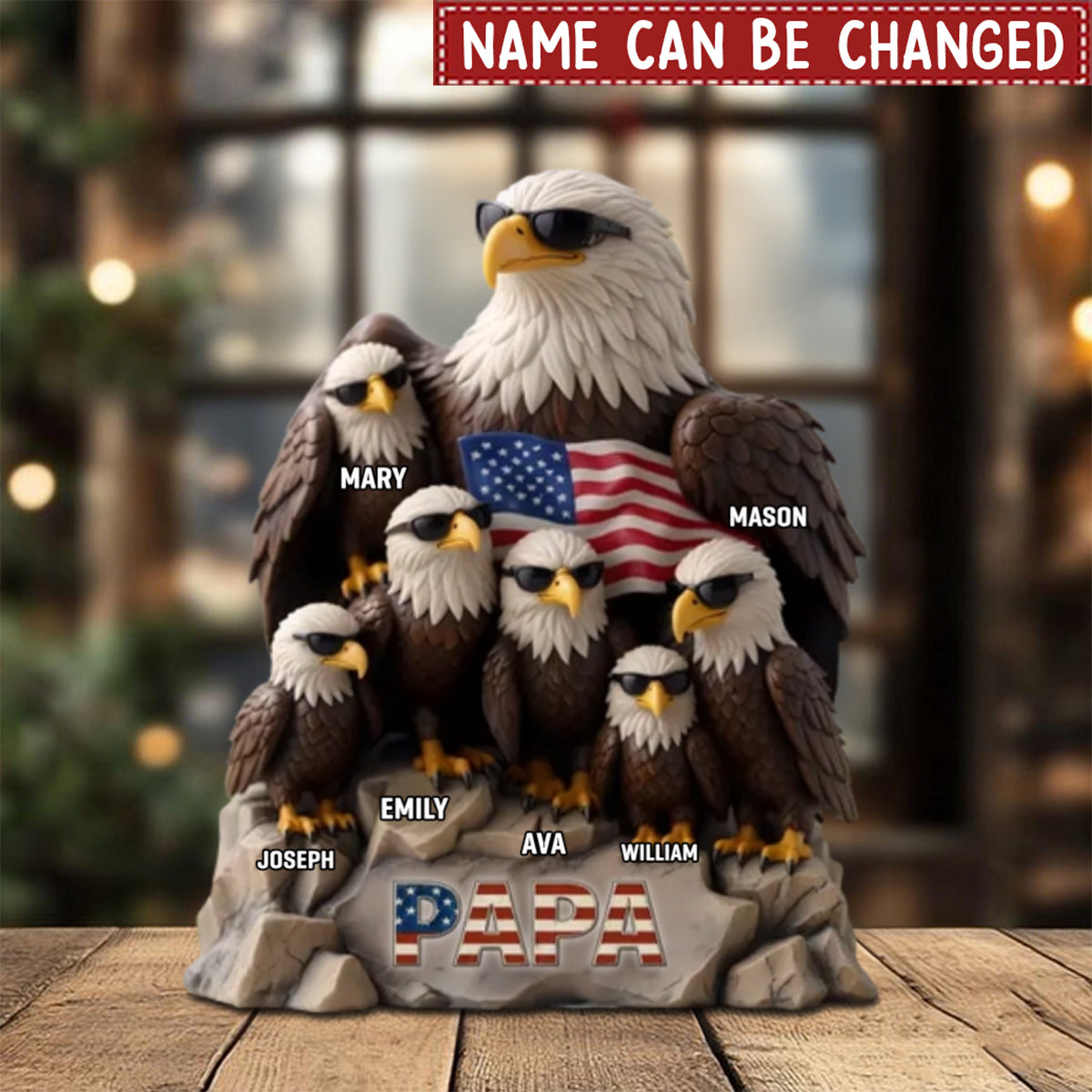 Be Cool And Spead Your Wings - Eagle Family Personalized Standing Plaque, Gift For Dad Grandpa