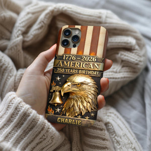 250th Anniversary - Personalized Bald Eagle Leather Phone Case