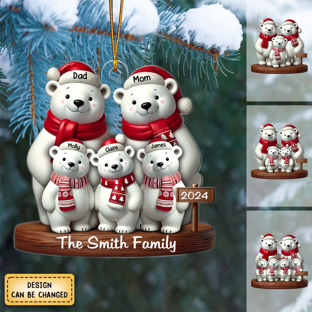 Polar Bears Christmas Family Personalized Acrylic Ornament