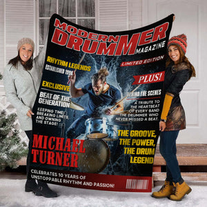 Personalized Modern Drummer Magazine Cover Blanket, Cool Gift For Music Lover, Drummer Gift
