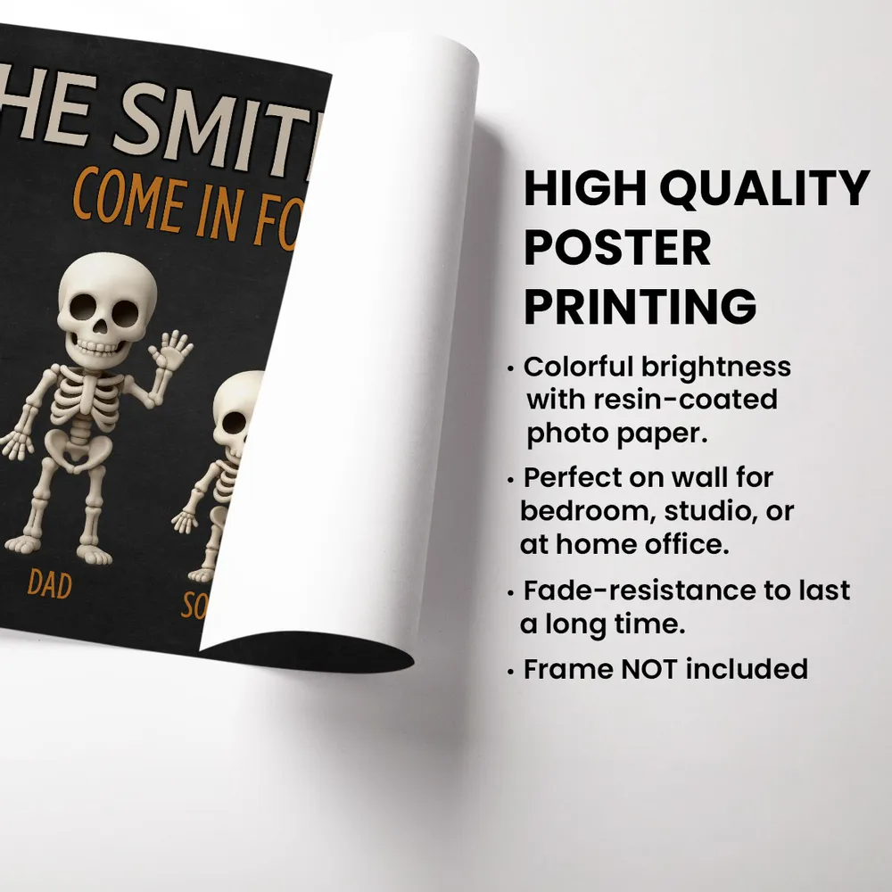 Halloween Funny Skeleton Family Personalized Poster, Halloween Decor