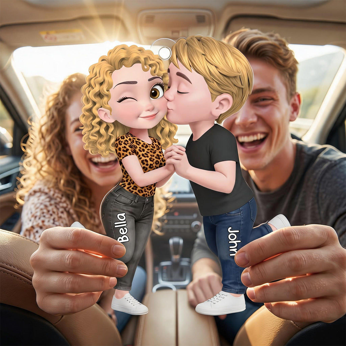 Cute Cartoon Couple Kissing Acrylic Ornament – Personalized Anniversary Keepsake Gift
