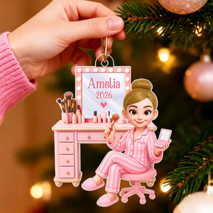 Personalized "Pink Girl Makeup" Acrylic Ornament – Christmas Gift For Daughters & Granddaughters