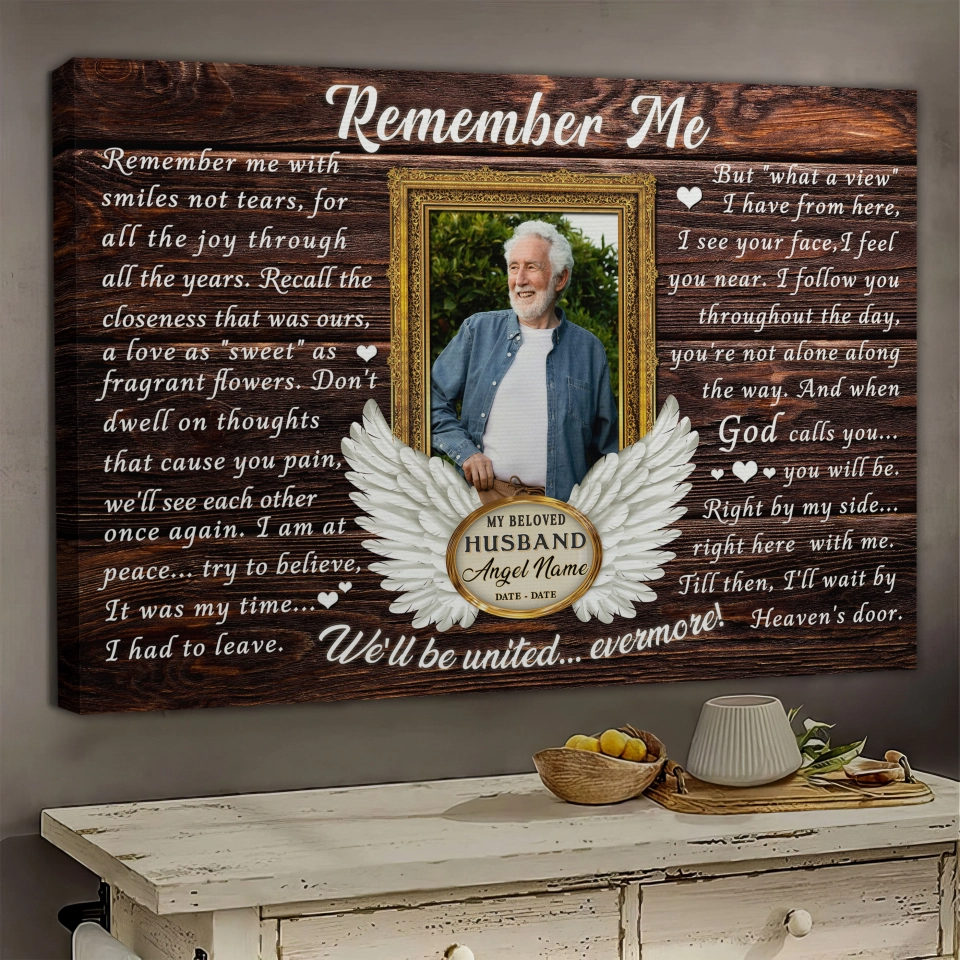 Personalized Canvas Prints, Custom Photo, Loss Of Husband, Angel Wings Remember Me Canvas