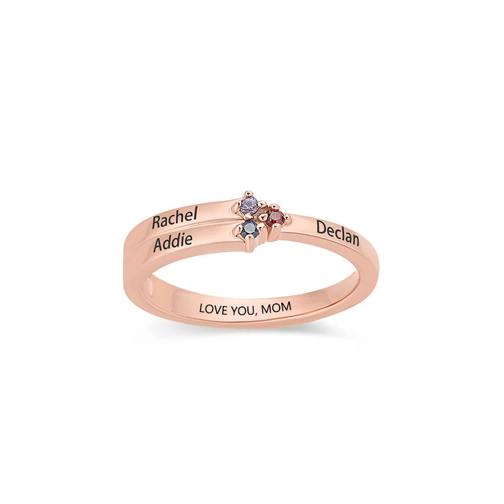 Family Birthstone Personalized 1-8 Names Engraving Ring, Mothers Ring