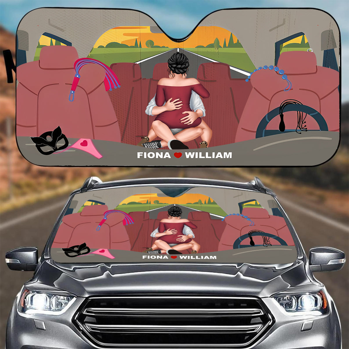 Couple Windshield Sunshade - Custom Love Design Personalized Car Sunshade Gift For Couple