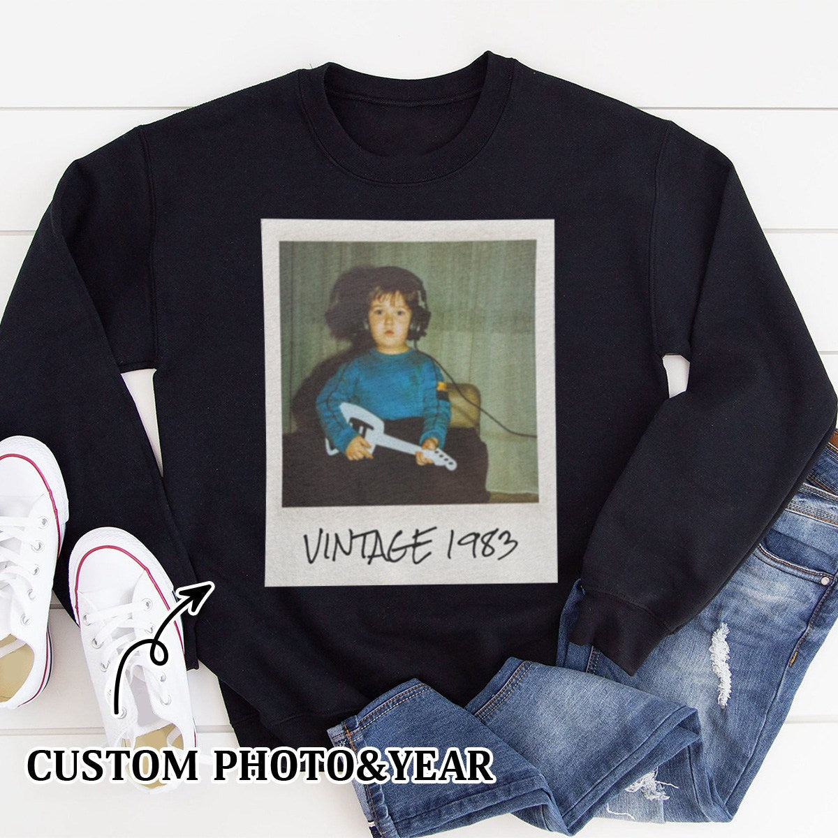 Uniseks custom vintage foto-  Personalized Sweatshirt
