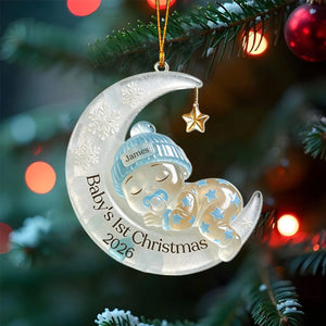 Baby’s First Christmas Personalized Ornament - Custom Moon Sea Glass Acrylic Keepsake, Newborn Gift