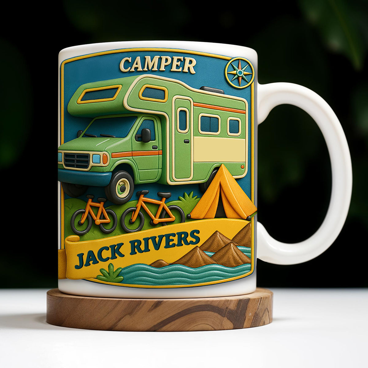 Camper, Tent, and Bicycles Design, Personalized Custom Coffee Mug, Perfect For Outdoor Lovers