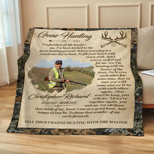 Personalized Gone Hunting Blanket,Custom Hunter Memorial, Sympathy Gift, Keepsake For Hunter