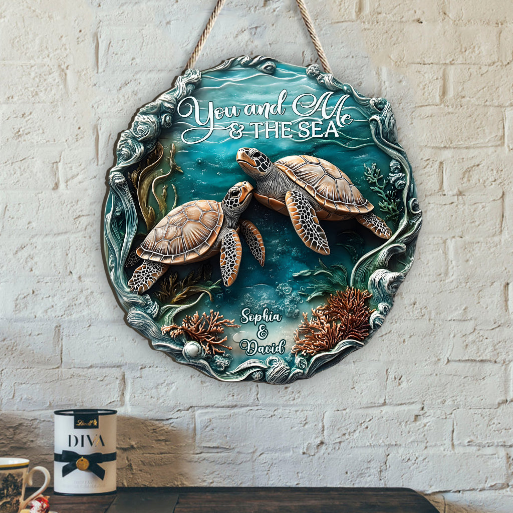 You And Me And The Sea - Personalized Turtle Custom Wood Sign