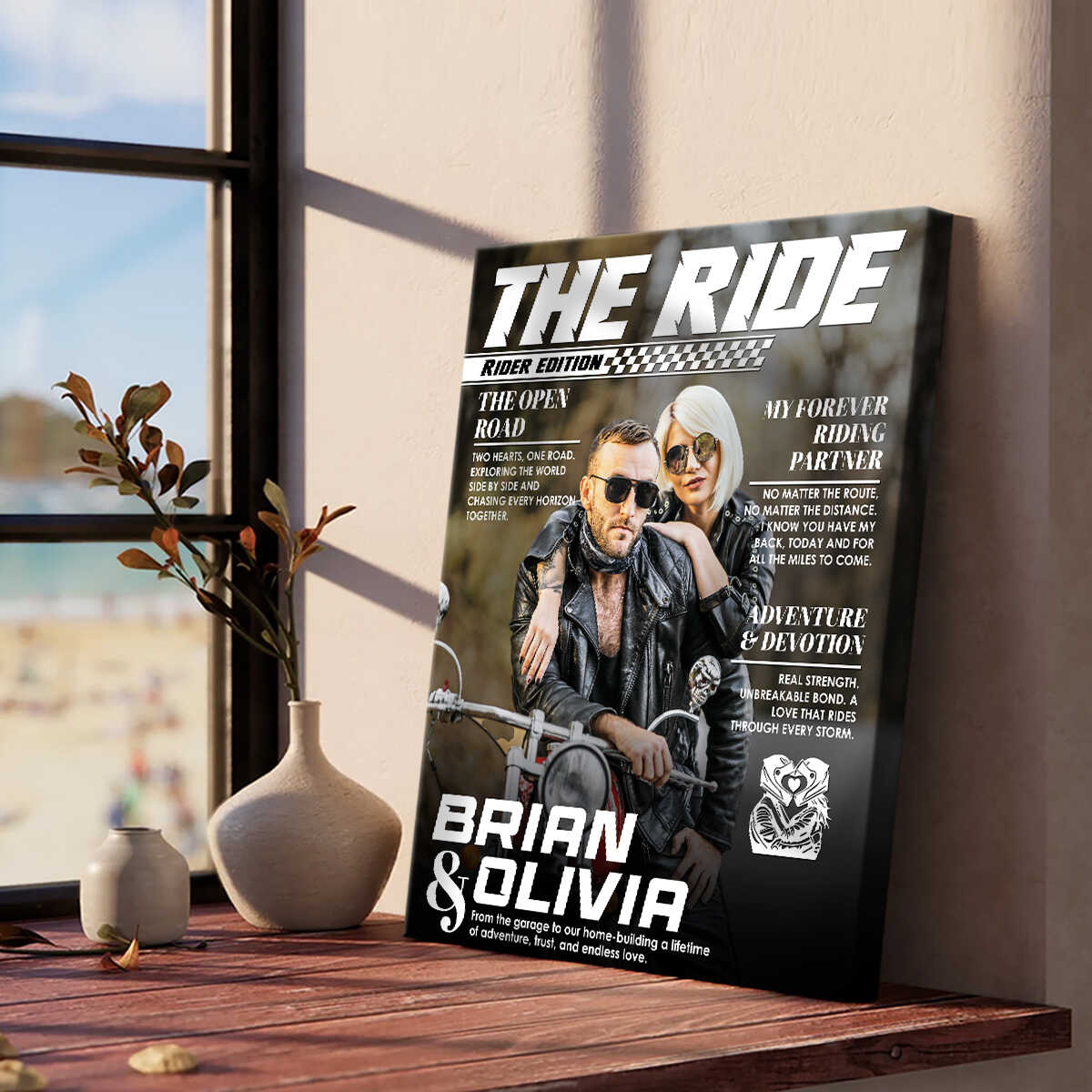 Personalized Custom Photo Biker Couple Magazine Cover Poster, Anniversary Gift for Riders,  Motorcycle Couple