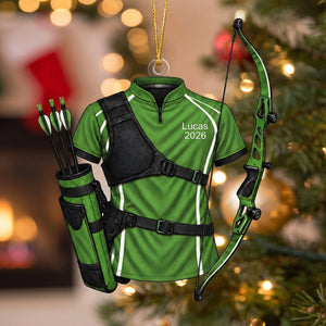 Personalized Archery Christmas Ornament 2026 – Custom Name Recurve Bow & Jersey Acrylic Keepsake | Gift For Him