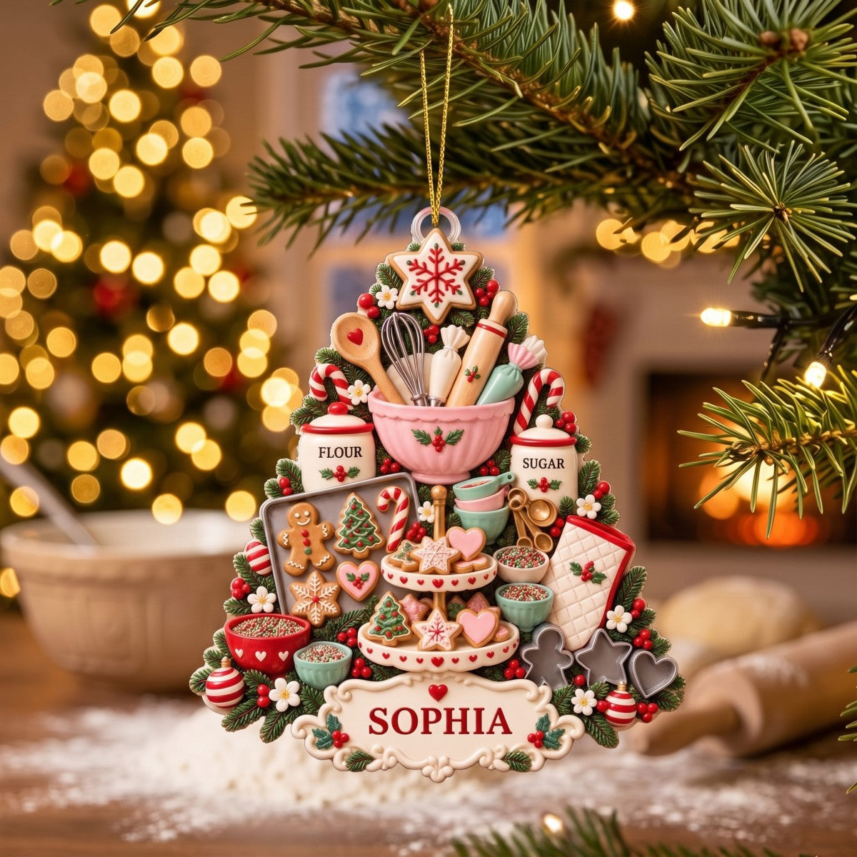 Personalized Baking Christmas Ornament, Custom Name Baker Kitchen Tree Keepsake, Pastry Chef Gift, Gift For Baking Lover