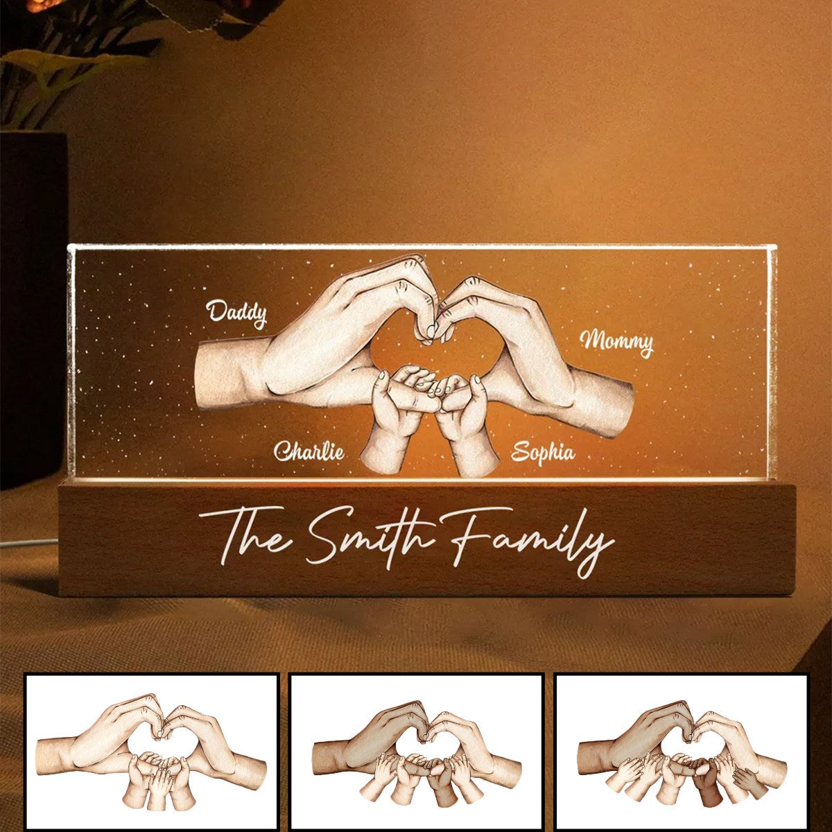 Family Heart Hands Personalized Acrylic LED Night Light