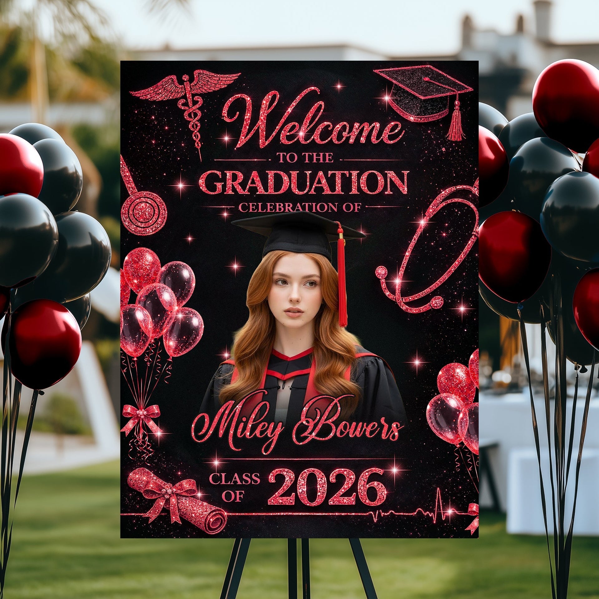 Glitter Nurse RN Personalized Graduation Welcome Sign - Custom Photo Welcome Sign - Graduation Gifts