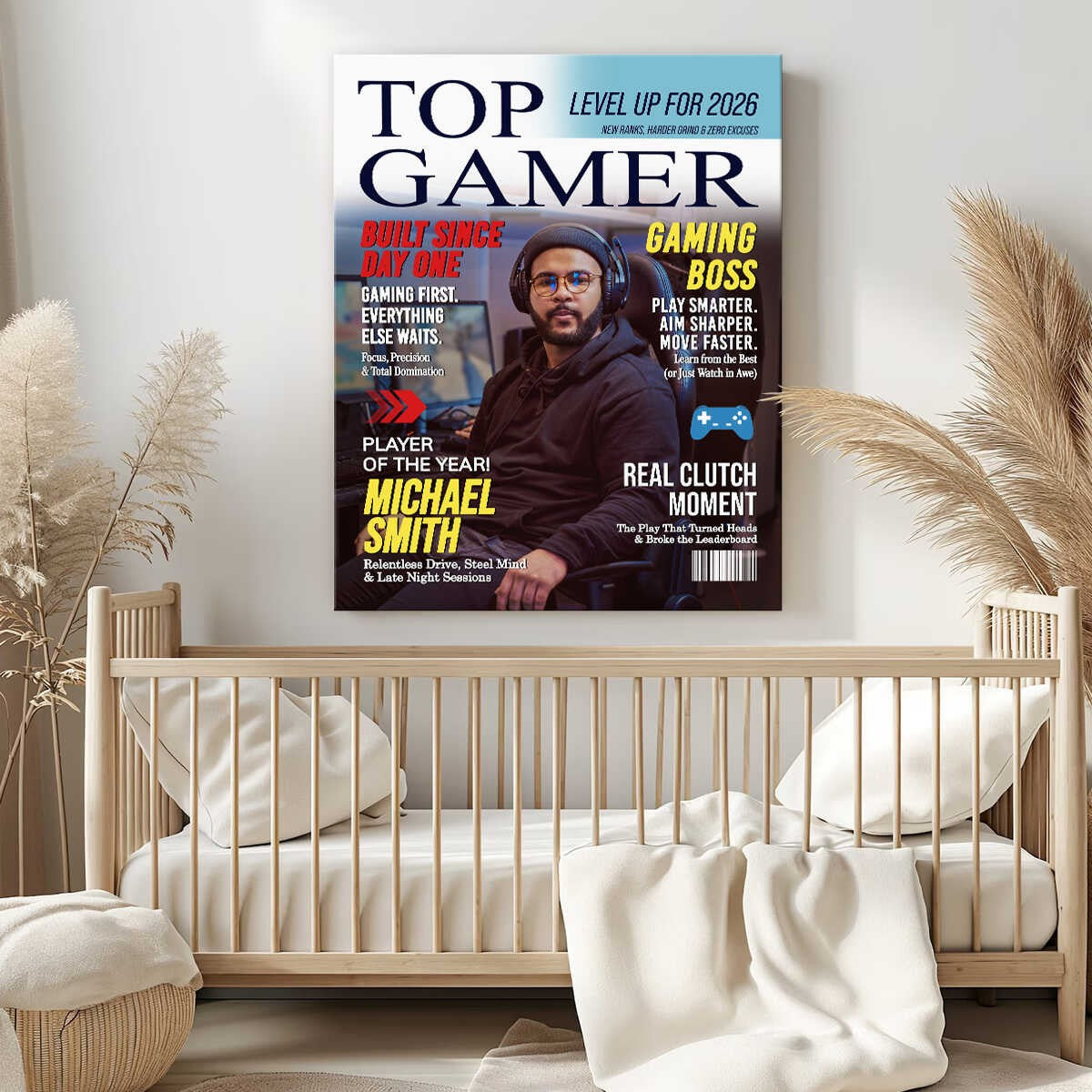 Custom Top Gamer Magazine Cover Canvas, Personalized Gamer Gift for Men, Video Game Gift for Him, Funny Gamer Gift
