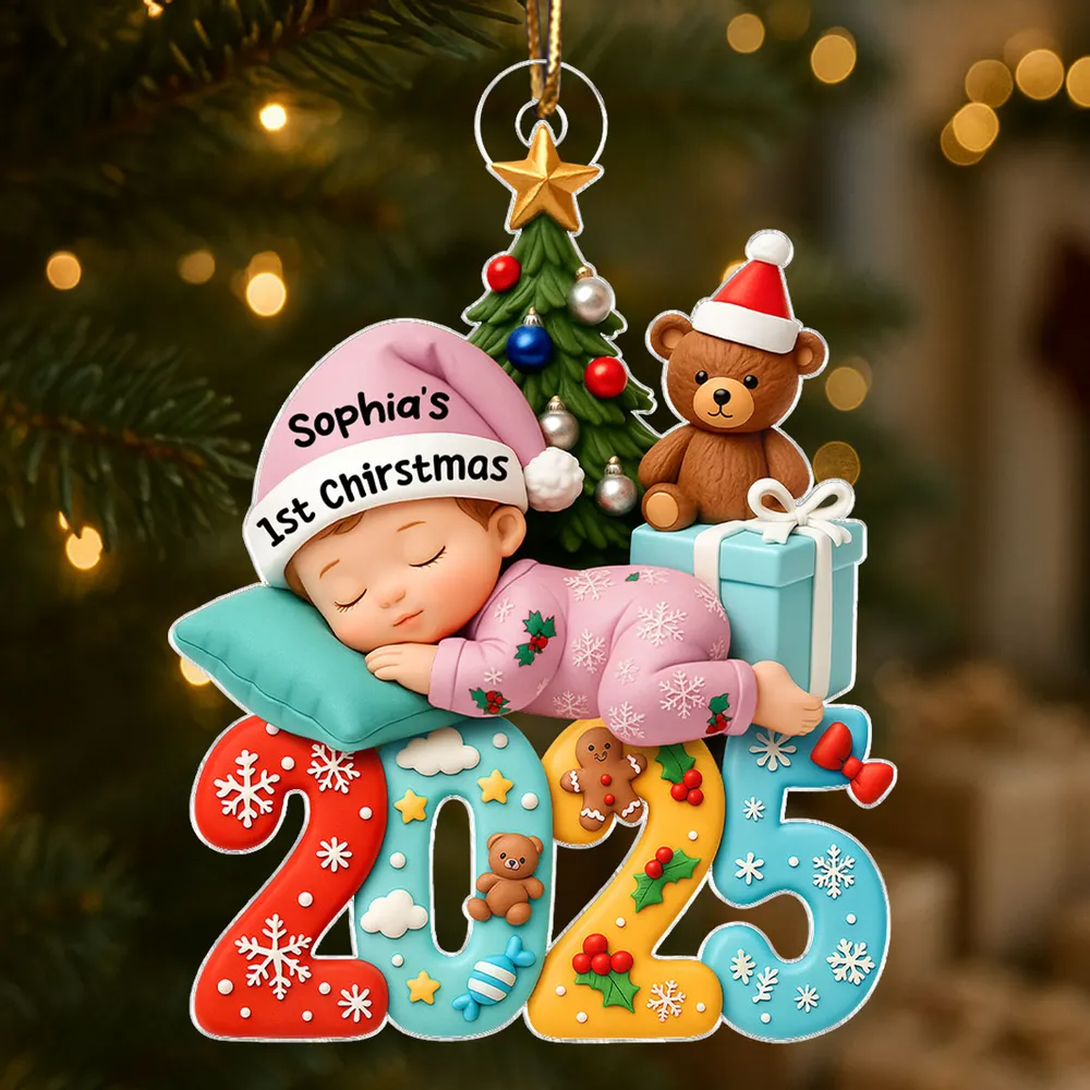 Baby First Christmas 2025 - Personalized Acrylic Ornament - Heartwarming Christmas Gift For New Born Baby
