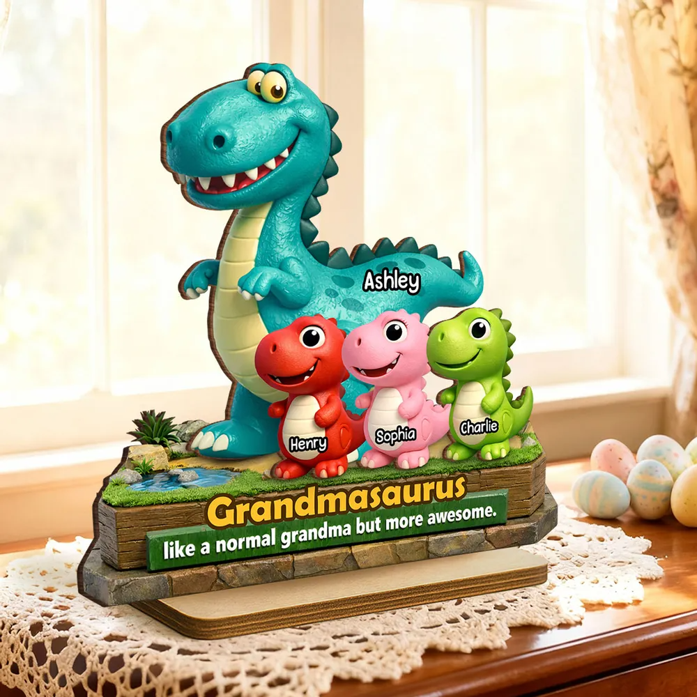 Grandmasaurus More Awesome - Personalized 2-Layered Wooden Plaque Gift for Grandma