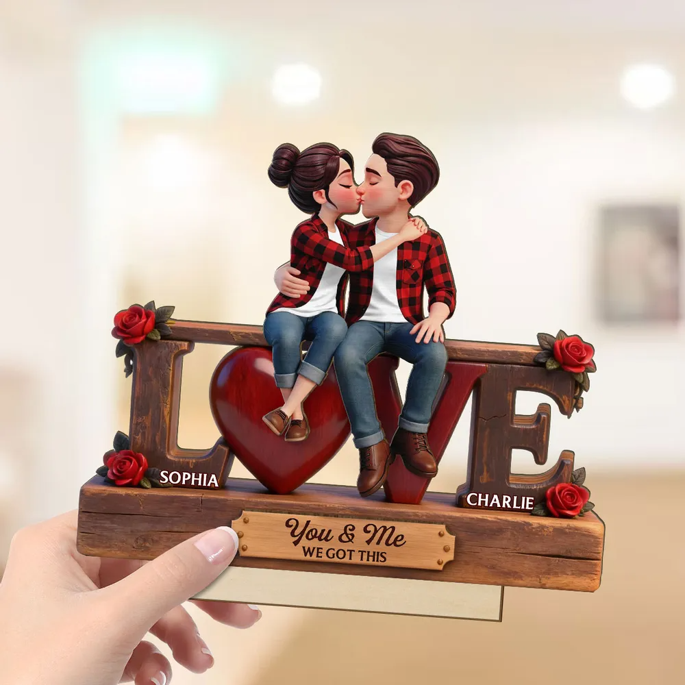Eternal Rose LOVE Couple Forever Together - Personalized 2-Layered Wooden Plaque - Valentine's Day Gift For Couple, For Him, For Her