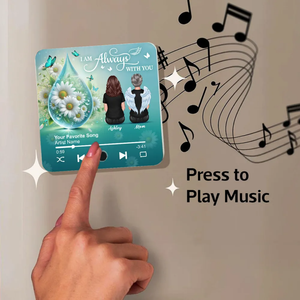 Realistic Teardop Family Members Memorial Personalized Music Fridge Magnet