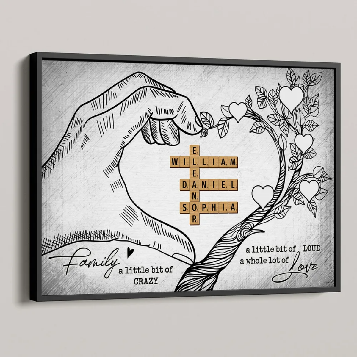 Heart Hand Tree Family Crossword Puzzle Personalized Canvas/Poster