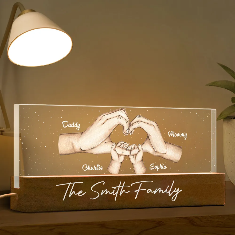 Family Heart Hands Personalized Acrylic LED Night Light