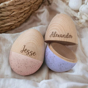 Custom Name Hollow Egg, Personalized Fillable Wooden Speckled Easter Egg, Easter Gift for Kids
