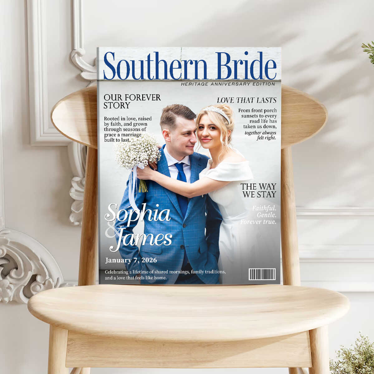 Southern Bride Magazine Cover, Personalized Wedding Canvas, Timeless Southern Love Keepsake