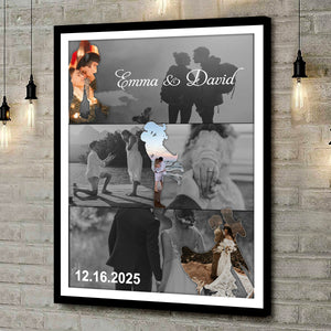 Met - Engaged - Married - Custom Photo Collage Wall Art Canvas Poster Personalized Couple Anniversary Wedding Gift