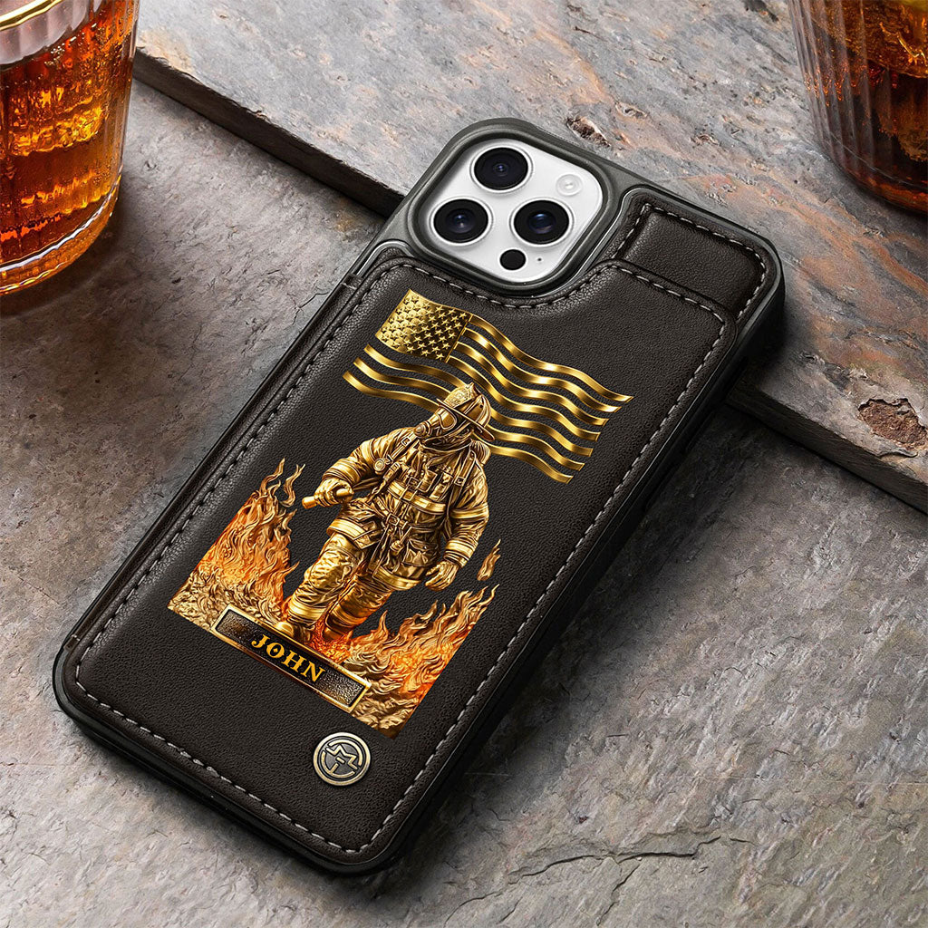 Firefighter Leather Wallet Phone Case, Personalized Flip Wallet Phone Case
