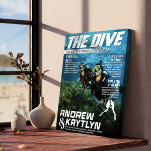 Custom Scuba Diver Couple Magazine Cover Canvas, Scuba Diving Magazine Cover, Ocean Lover Canvas Wall Art, Scuba Diving Soulmates Sign