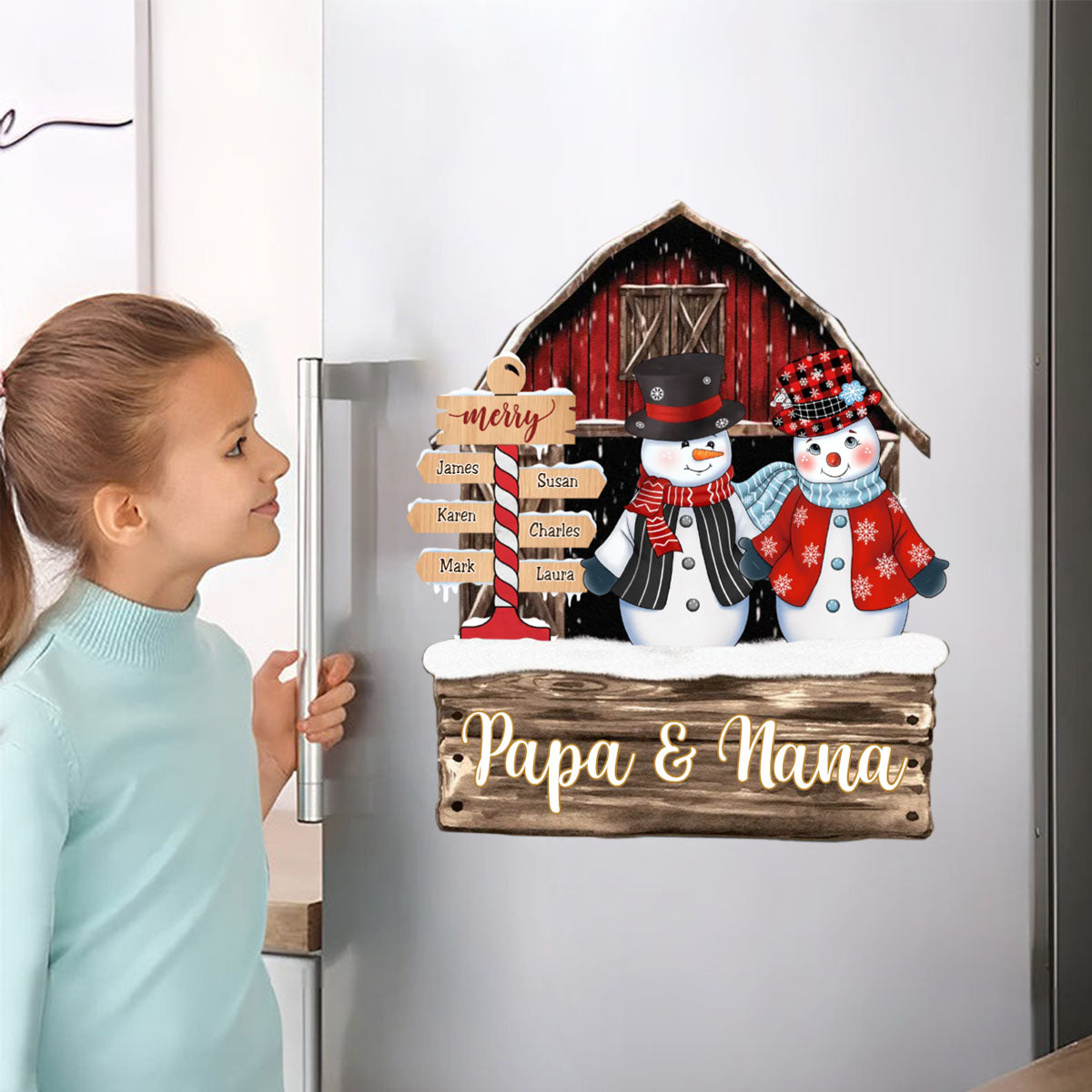 Personalized Red Barn Christmas Family Grandma Grandpa Snowman Sign Decal