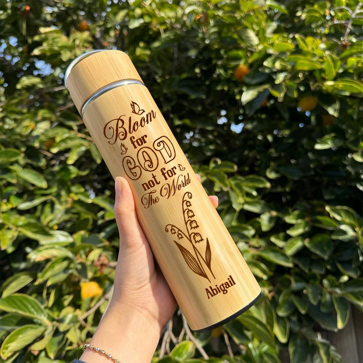Bloom For God Not For The World - Personalized Stainless Bamboo Tumbler