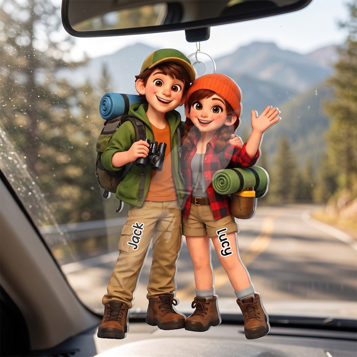 Unique Gift For Couples – Personalized Camping Couple Acrylic Hanging Ornament With Cute Cartoon Hikers Design
