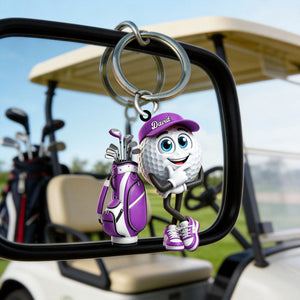 Thinking Pose Golf Buddy Keychain - Personalized Cute Golf Ball Mascot Keychain